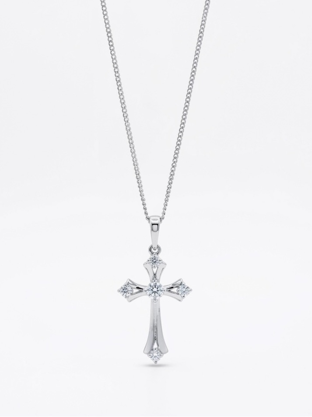 Platinum Plated Cross Necklace with Sparkling Zirconia Stones | Water Resistant